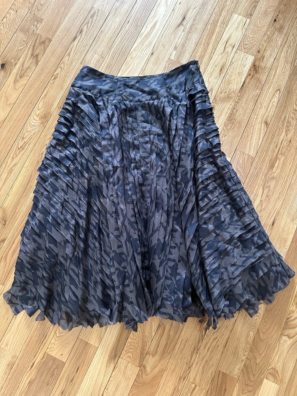 DKNY Vintage Y2K Silk Asymmetric Whimsygoth Midi Skirt Size 6 Small